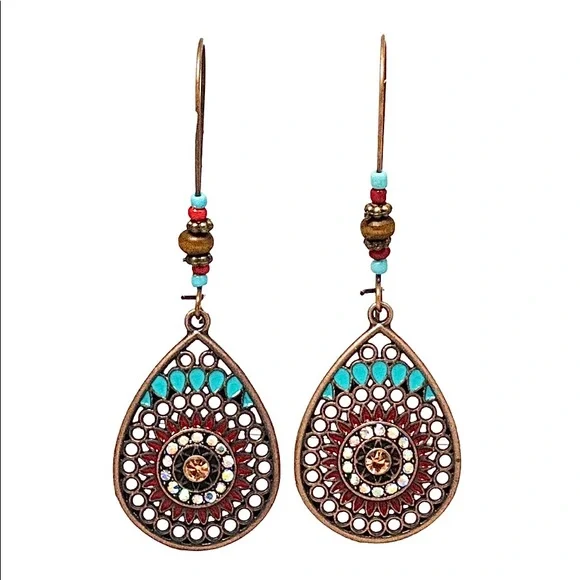 EARRINGS BOHO QUIRKY LOOP Gypsy hippie antique tear drop Large open loop Drop - Picture 6 of 9